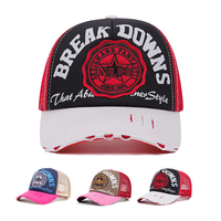 Casquette Trucker Vintage Distressed à Bord Brodé avec Patch Étoile Tissé 'Break Downs Letter Star' et Badge Étoile Rétro N°68, Style Urbain Décontracté