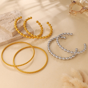 European American Fashion Minimalist Round Bead Braid <b>Bracelet</b> 18K Gold Plated Stainless Steel Open Design For Women - Product Image 5