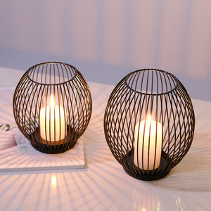 Home Living Room Decorative Retro Iron <strong>Metal</strong> Black Candle Holders <strong>Lanterns</strong> Candle Jars Ornament - Product Image 4