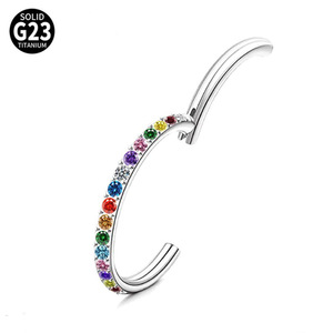 Aro de Titanio G23 para Perforación Corporal con Incrustaciones de Circonitas Cúbicas de Colores, Anillo de Nariz Segmentado de Titanio con Bisagra para Mujer - Product Image 2