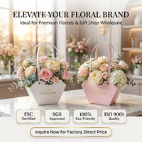 Caja de Flores en Forma de Corazón, Impermeable, con Relieve, Bolsa de Regalo Plegable, Cartón Blanco, para San Valentín, Día de la Madre, Venta al por Mayor