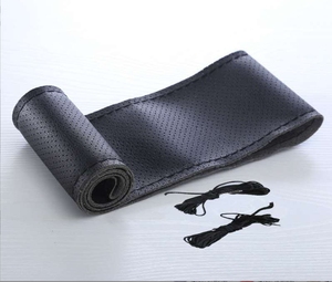 Conduite Confortable Respirant Et Froid Couture à la main <span class=keywords><strong>Couvre</strong></span>-<span class=keywords><strong>volant</strong></span> en cuir Accessoires d'intérieur <span class=keywords><strong>Couvre</strong></span>-poignée - Product Image 2