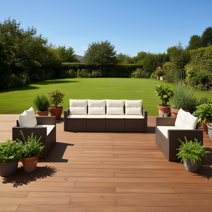 Set Divano da Esterno in Rattan Marrone a 6 Posti, Arredamento Contemporaneo per Patio, Sedute Moderne da Giardino - Product Image 2