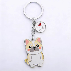 Porte-clés en métal émaillé avec logo personnalisé, adorable <span class=keywords><strong>bouledogue</strong></span> français, pendentif chien en émail souple et dur, porte-clés souvenir coloré en gros - Product Image 3