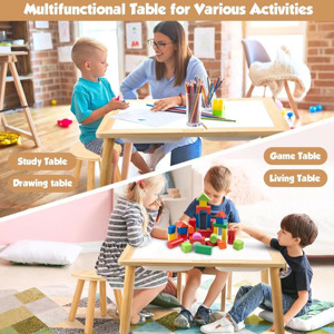 3-in-1 Kids Wood Sensory <b>Table</b> and Chair Set for Bedroom Use Play <b>Study</b> Art & Dining with Storage for School Activities - Product Image 4