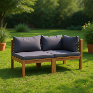 Dark Grey Acacia Wood Modular Garden <b>Sofa</b> <b>Set</b> Outdoor Furniture Contemporary Design High-Density Foam Cushions - Product Image 2