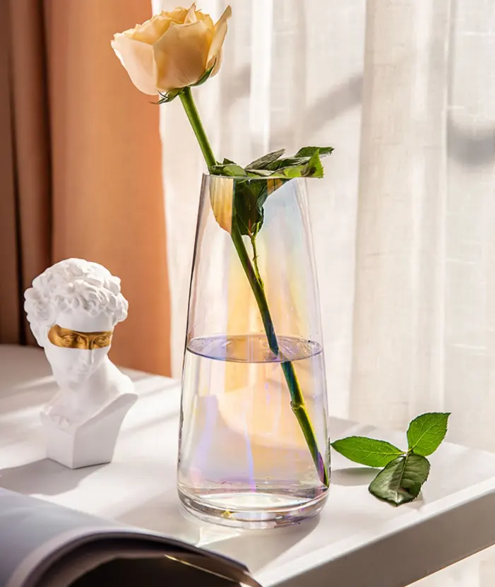 Wholesale 22cm Ins Style Floral Flower Plant Bud Decorative Glass Vase Crystal Glass Vase Hand Blown Glass Vase