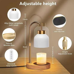 Lampe chauffe-bougie électrique moderne en <span class=keywords><strong>bois</strong></span> avec luminosité réglable, brûleur d'arômes multi-prises avec minuterie, 1 <span class=keywords><strong>mèche</strong></span> pour salon et chambre <span class=keywords><strong>à</strong></span> coucher - Product Image 2
