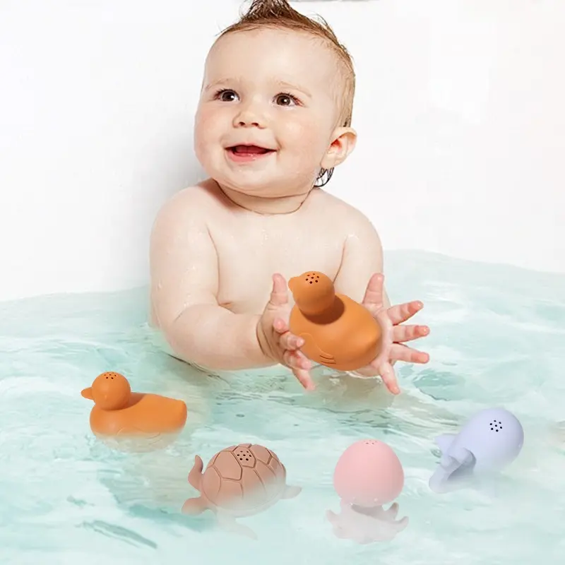 Factory New Design Colorful Customized BPA Free Soft Silicon Animal Whale Bath Tub Toy Baby Silicone Bath Toys For Kids Shower