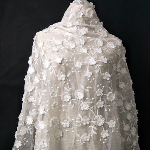 2019 blanco vestido de boda flor bordado netos de encaje francés de 3d para novia - Product Image 1