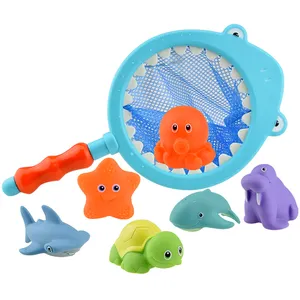 橡胶喷射水海洋动物海豚鲨鱼章鱼海星婴儿温度钓鱼沐浴玩具动物