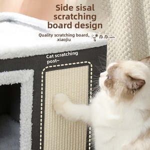 Cama para Gatos de Interior en Oferta, Casa para Gatos de Dos Pisos Plegable con Rascador - Product Image 4