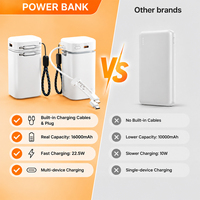 Batterie externe 20000mAh 22.5W à charge rapide, chargeur portable avec câble intégré, bloc batterie avec lumière LED USB-C PD 20W pour le camping