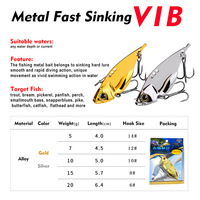 Leurre VIB Subsurface en alliage de zinc or/argent, spinnerbait, leurre dur artificiel pour bar, pêche en eau salée, longue portée, imitation rivière