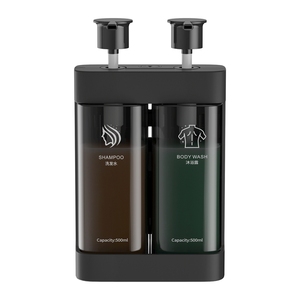 Dispensador de Jabón Líquido Doble de Pared, Blanco y Negro, 500 ml, con Soporte, Plástico ABS, Recargable, para Baño - Product Image 2