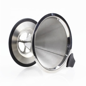 Verser sur le goutteur de café <span class=keywords><strong>filtre</strong></span> à café en acier inoxydable sans papier <span class=keywords><strong>filtre</strong></span> à cône en métal <span class=keywords><strong>cafetière</strong></span> à tasse unique avec support antidérapant - Product Image 3