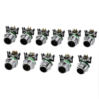 Connecteur de capteur M12 à 4 broches avec fiches PCB, prises femelles coudées, connecteurs ronds métalliques à verrouillage par vis