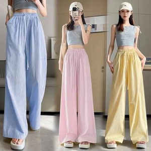 <span class=keywords><strong>Pantalon</strong></span> à rayures pour femmes, cordon de serrage, taille élastique, ample, décontracté, droit, long, avec poches, streetwear - Product Image 2