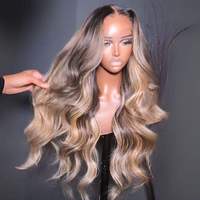 Perruque Lace Frontal 13*4 personnalisée, ondulations profondes, blondes avec mèches, longue, en dentelle suisse 5*5, avec closure en dentelle, cheveux humains vietnamiens