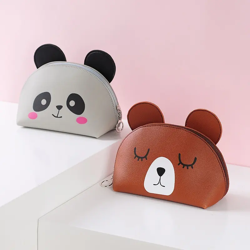 SOKI 3D Women Cosmetic Cute Bear Panda Pig Prints PU Makeup Bag Girls Female Zipper Purse Small Pouch Beauty Organizer Case