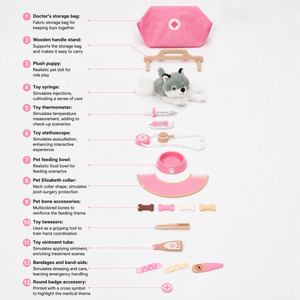 Set Gioco Dottore per Bambini in Legno Naturale Certificato CE CPC Montessori, Set Veterinario <span class=keywords><strong>Rosa</strong></span> con Ricchi Accessori - Product Image 5