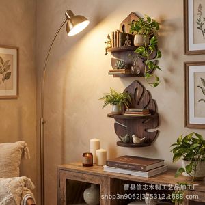 Wooden Palm Leaf Wall <b>Shelf</b> Double Layer Irregular Shape Wall Mounted Storage <b>Rack</b> For Home Decor - Product Image 1