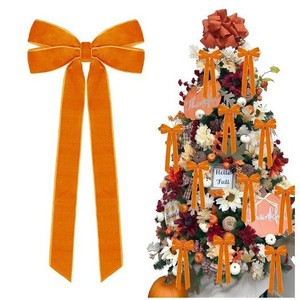 เครื่องประดับต้นคริสต์มาส กำมะหยี่รูปโบว์สีส้ม ขนาด 120 ซม. สำหรับตกแต่งในช่วงเทศกาลฤดูใบไม้ร่วง - Product Image 1