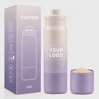 Bouteille d'eau multifonctionnelle en acier inoxydable de 32 oz avec un récipient profond de 10 oz pour les noix, les compléments alimentaires et la protéine en poudre, pour l'extérieur