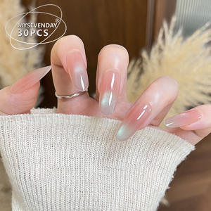 100 pièces de longueur moyenne cristal oeil de chat conseils lumineux polyvalent blanchissant faux ongles autocollants détachables - Product Image 1