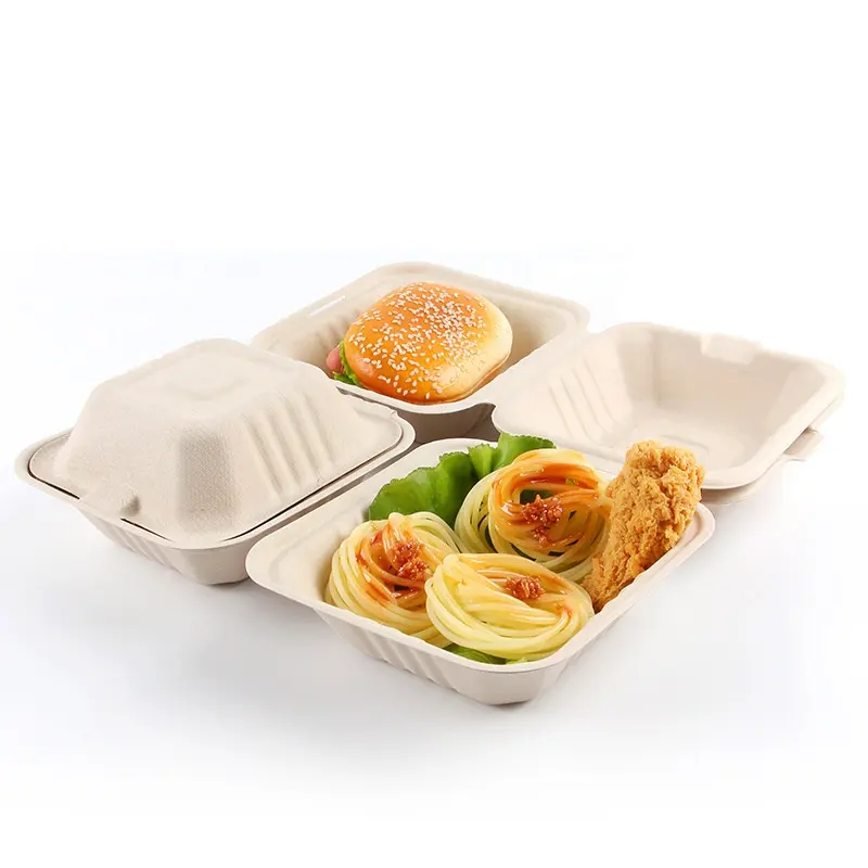 Bagazo de caña de azúcar Biodegradable, ecológico, cuadrado, plato de hamburguesa, fiesta de papel, muestra gratis