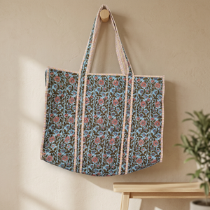 Sac fourre-tout en coton indien fait main imprimé au bloc, sac à bandoulière matelassé imprimé au bloc fait main pour femme - Product Image 1