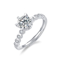 Bague de fiançailles en argent sterling S925 avec moissanite certifiée GRA, moissanite ronde, bande pavée hexagonale, réglable, bague de promesse pour femme
