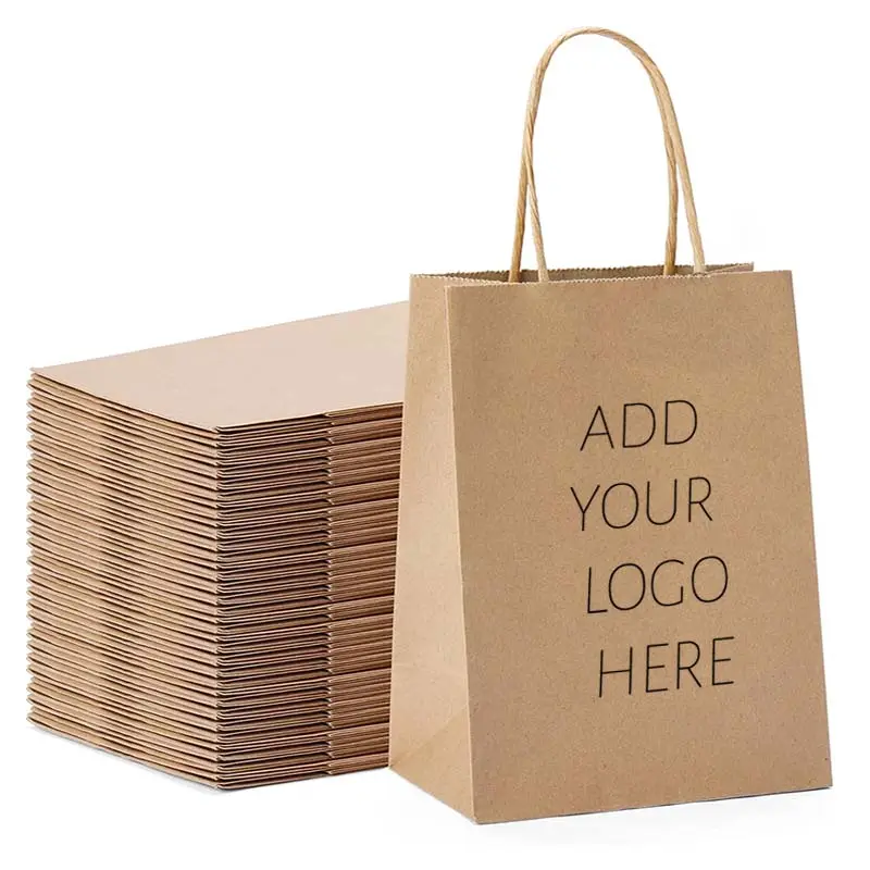 सफेद भूरे रंग के क्राफ्ट पेपर बैग के साथ अपने स्वयं के लोगो पेपर शॉपिंग बैग के साथ लोगो पेपर क्राफ्ट बैग बैग