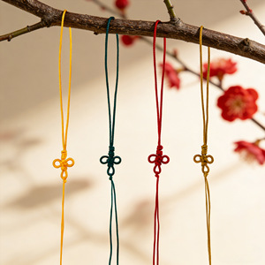 Pendentif Nœud Chinois Trèfle en Soie Glacée et Fil de Polyester, Porte-clés de Voiture Style Antique, Décoration Flottante - Product Image 2