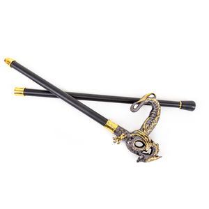 Canne de luxe sculptée en métal motif dragon de 36,61 pouces avec accents dorés et manche noir, bâton de marche, cadeau de fête, canne de déguisement, vente en gros - Product Image 6