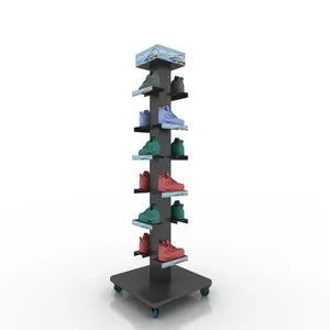 Multi Sides Brand Store Rack Design Metal Black Floor Stands Magnetic Levitation Shoe Display For Retail Shop