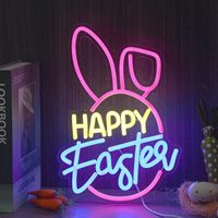 Neonawall Happy Easter Bunny LED Neon Sign Wall Decor for Spring Home Easter Party Yard Window Gift for Easter Lovers