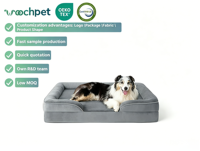 Großhandel Personalisiertes Graues Plüsch Orthopädisches Memory-Schaum Hundebett Nicht Kaubares Rechteckiges Haustierbett Mit 4-Seitigem Kissen