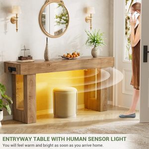 Mesa Consola de Entrada de Madera Rústica SENYU con Estante de Almacenamiento e Iluminación LED, Diseño Moderno de Casa de Campo para Decoración de Interiores del Hogar - Product Image 6
