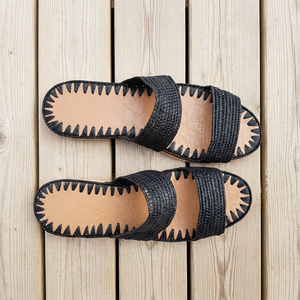 Sandalias Planas de Rafia para Mujer, Punta Abierta, Plantilla de Cuero Genuino, Transpirables, para Playa, Verano, Moda, Rayadas, Hechas a Mano - Product Image 2