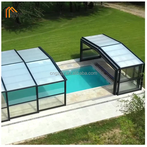 Hiện đại ngoài trời có thể tháo rời thiết kế Tempered Glass mái có thể thu vào trượt không thấm nước khung nhôm hồ bơi phong cách nhiệt đới - Product Image 6