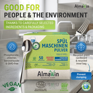 AlmaWin Export Vegan Dishwasher Powder 1.250Kg 50 Applications For Different Quantities Of Dishes Organic <b>Detergent</b> - Product Image 3