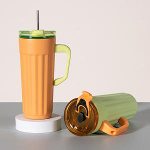 Taza termo japonesa Coreana de acero inoxidable 304, DISEÑO DE DOBLE BOCA para beber, patrón Vertical de pajita a prueba de fugas - Product Image 3