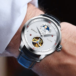 Reloj de cuero resistente al agua para hombre BORMAN, esfera negra, esqueleto de Color, mecánico automático, pantalla de 24 horas con esfera de puntero - Product Image 6