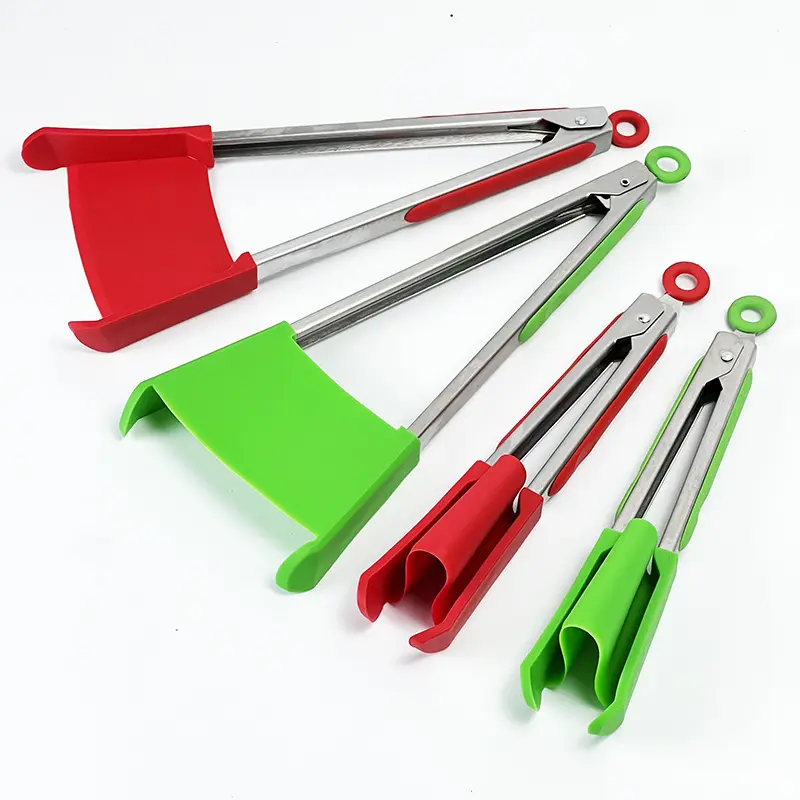 Non-Stick Heat Resistant 2 In 1 Multi Functional Creative Food Shovel Silicone Spatula Food Tongs