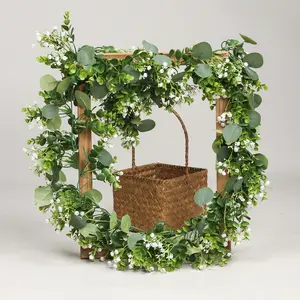 Hochzeitskulisse Bogenwand Tischdekoration künstliches Gemüse hängender Eucalipten Weihnachtspflanze Kunststoff 1,8 m Eukalyptusblätter Girlande