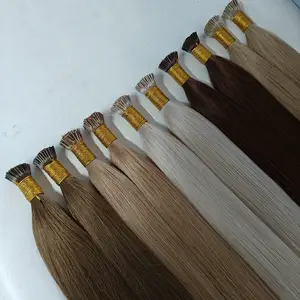 Seamless weft Customized Long i tip hair silky Straight Hair Extensions Bundles Light Blonde Top Grade Russian Remy Ha