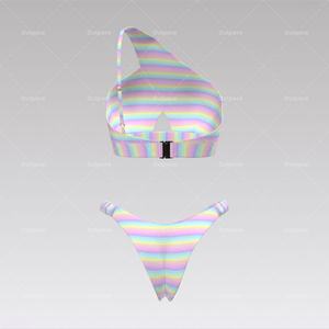 ชุดบิกินี่แบบสามมิติสั่งทำพิเศษ สายเดี่ยวเอวสูง พร้อมกางเกงในแบบ Thong ชุดว่ายน้ำสองชิ้นสำหรับผู้หญิง ลายรุ้ง ชุดชายหาดและชุดว่ายน้ำ ตัวอย่างฟรี - Product Image 2
