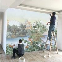 Papier peint mural personnalisé de luxe 3D, style chinoiserie, paon, fleurs, peint à la main, style moderne, argent, or, décoration murale pour la maison et le bureau