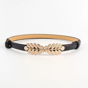 Ceinture légère en cuir de vachette pour femme avec boucle en alliage en forme de feuille, fine, pour tenues décontractées et robes - Product Image 1